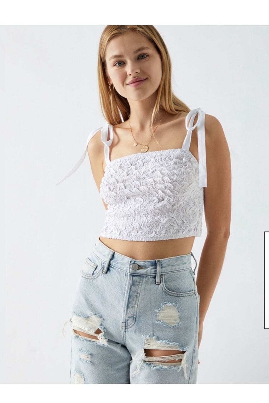 Kendall & KylIe Cropped Scrunch Tie Strap Tank Top White Size Large Festival